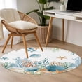 thumbnail image 4 of Round Rugs 3 Ft, Teal Blue Coastal Non Slip Area Rugs for Kitchen Bedroom Entryway, Summer Beach Starfish Shell Coral Nautical Washable Carpet Runner Rug Floor Mats for Bedroom Home Decor, 4 of 8