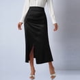 thumbnail image 2 of Ahabrexf Satin Pencil Skirt for Women High Waist Asymmetrical Slit Midi Skirt Solid Color, 2 of 7