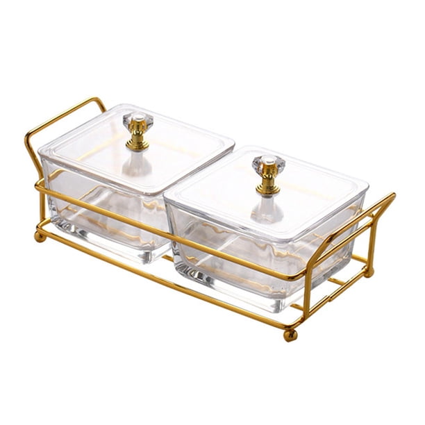 Bandeja multiusos para frutas, tapa acrílica, soporte , recipiente dividido transparente portátil, plato para aperitivos para cocina, sala de 2 piezas Gloria Contenedor de almacenamiento