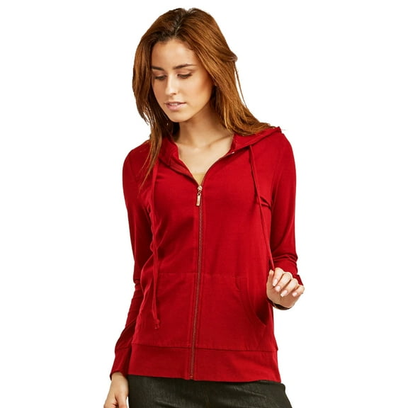 Sofra Women's Cotton Comfort Zip Up Hoodie Jersey Sweater - Red - XXL