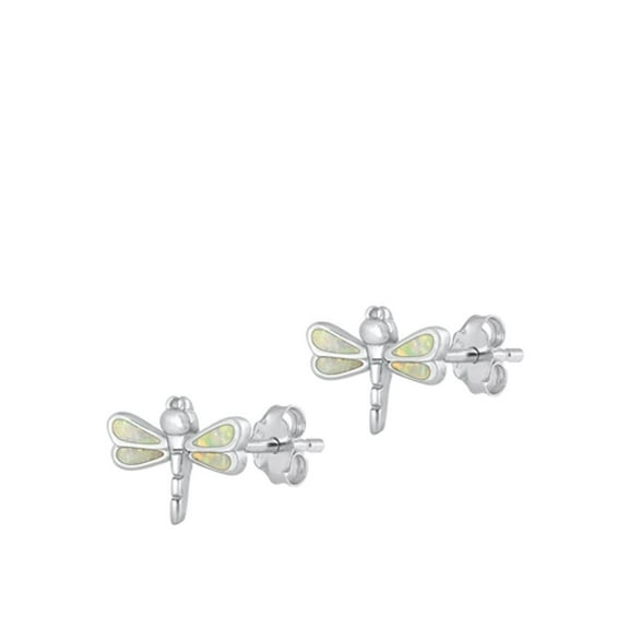 Sterling Silver High Polished White Simulated Opal Dragonfly Earrings Jewelry Female Unisex