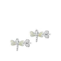 Sterling Silver High Polished White Simulated Opal Dragonfly Earrings Jewelry Female Unisex