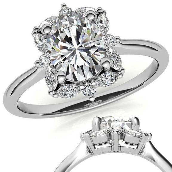 Auory Elegant Sterling Silver Ring with Moissanite in Halo Design for Women