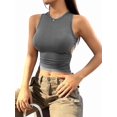 thumbnail image 2 of Women'S Cut Out Ruched Backless Cropped Tank Tops Slim Fit Scoop Neck Sleeveless Solid Tank Gray S, 2 of 9