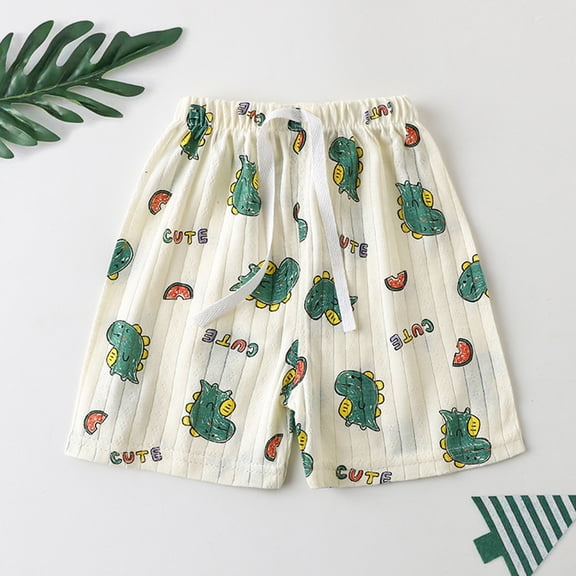 naisibaby Summer Toddler Boys Girls Cotton Shorts Baby Unisex Loose Printed Shorts Green Size 1-2 Years