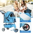 thumbnail image 5 of Favory 3 Wheels Pet Stroller Dog Cat Cage Jogger Stroller for Medium Small Dogs Cats Folding Travel Carrier with Cup Holder, Waterproof Design & Removable Liner, Blue, 5 of 9