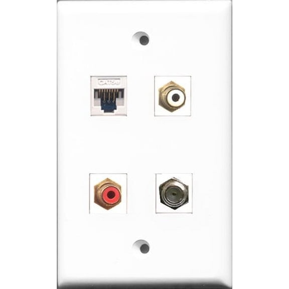 RiteAV 1 Port RCA Red and 1 Port RCA White and 1 Port Coax Cable TV- F-Type and 1 Port Cat5e Ethernet White Wall Plate