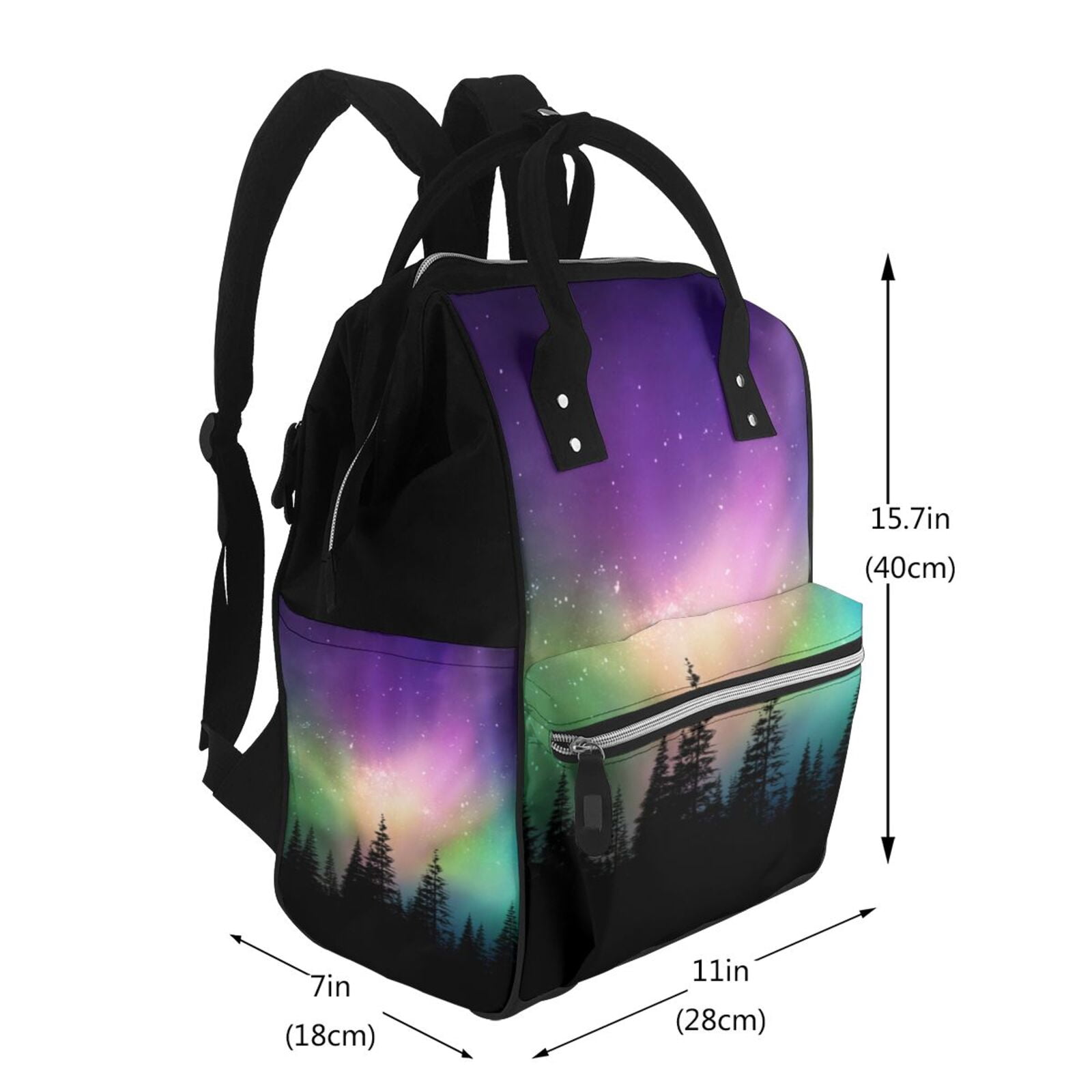 Ratiio Northern Lights Mummy Backpack - Waterproof Twill Canvas, Large Capacity Diaper Bag with Multiple Pockets and Adjustable Straps