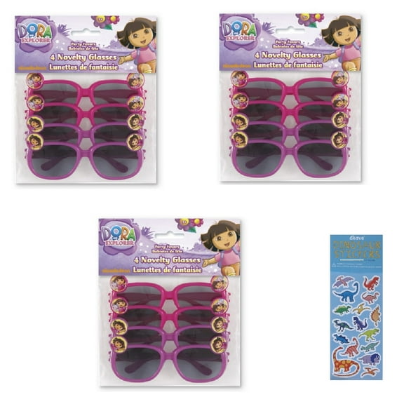 Dora the Explorer Birthday Party Favor Bundle includes Plastic Novelty Glasses - 12 Count