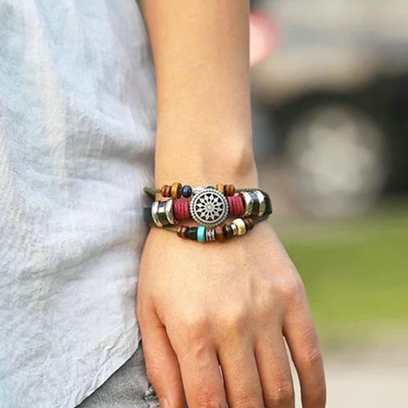Soumake Boho Women Multi Layer Beaded Woven Leather Rope Bracelet Adjustable Jewelry Fashion