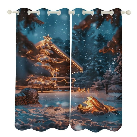 Christmas Trees, Snowmen Curtains Watercolor Theme Window Curtains Grommet Blackout Drapes for Living Room Bedroom