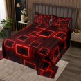 thumbnail image 2 of YST Geometry Kids Bedspread Set Twin Size,Red Neon Light Black Coverlet Set Geometric Grid Lines Quilt Set,Modern Abstract Gradient Cubes Bed Set For Boys Girls Adults, 2 of 3