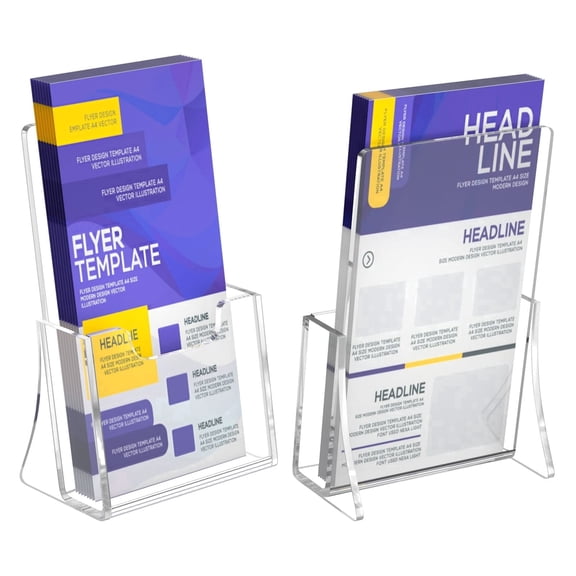 NIUBEE Acrylic Brochure Holder for 4 Inch Trifold Pages, Thicker Countertop Acrylic Paper Holder, Flyer Display Stand for Magazine, Pamphlet, Booklets, Menu, Journals, 2 Pack