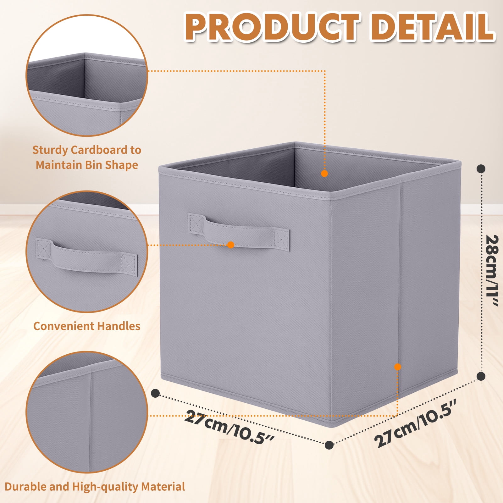 PinkSheep Collapsible Fabric Cube Storage Bins, Foldable Storage Cubes Organizer Bins Basket (10.5" x 10.5"), Gray, 6 Pack