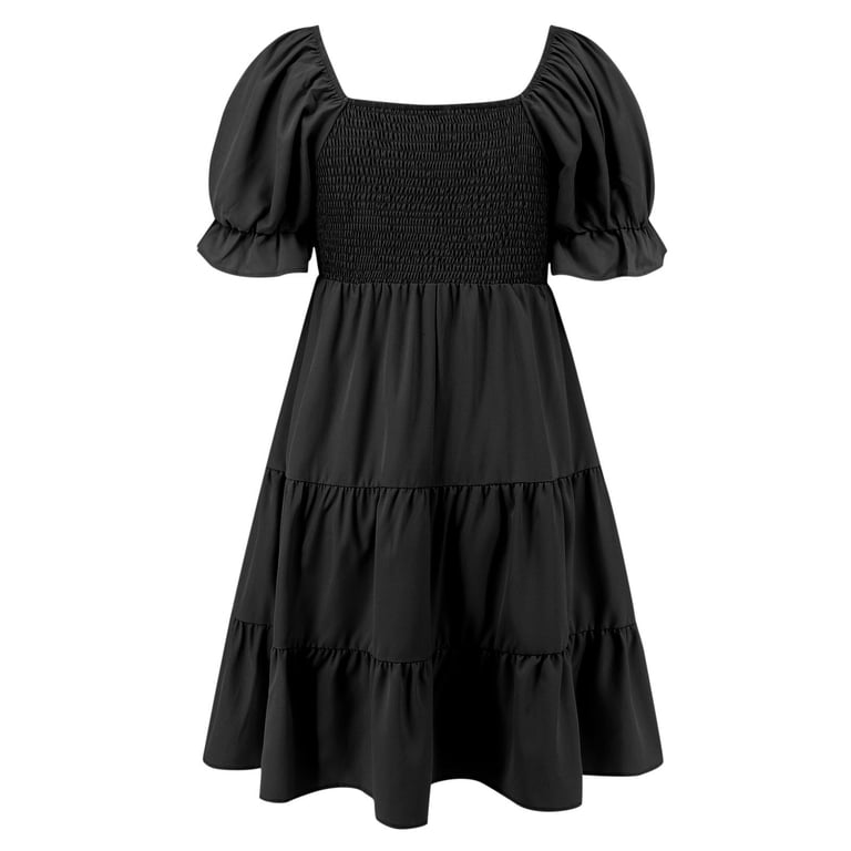 50% off Clear! safuny Women's Mini Loose Denim Dress Clearance Solid  Clothing Off Shoulder Sundress Pleated Ruffle Retro Boho Short Sleeve  Holiday Summer Beach Black M - Walmart.com