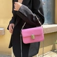 thumbnail image 3 of Bolso de mano para mujer, de piel sintética, tipo bandolera, tipo sobre, para cena, acolchado, con cinturón de cadena, color rosa, 3 of 5
