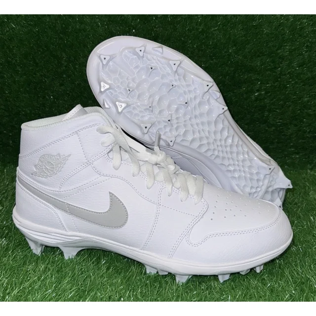 N I-K-E A i r-Jor-dan 1 Retro Mid TD Football Cleats White Grey Fog Size 14.5 FJ6805