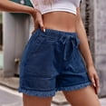 thumbnail image 5 of up to 60% off Gifts Usmixi Womens Jean Shorts Vintage Denim Distressed Lightweight Short Pants Solid Elastic Waist Drawstring Shorts with Pocket Blue l, 5 of 5