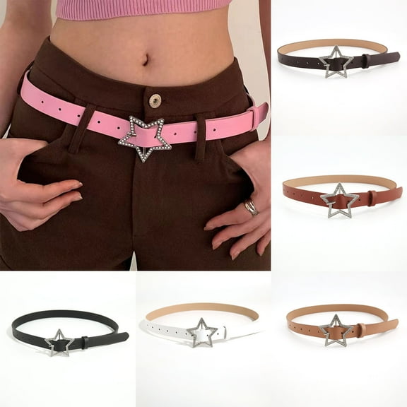 Faux Leather Women Waistband Sparkling Rhinestone Star Buckle Belt Retro Bride Decoration Accessories