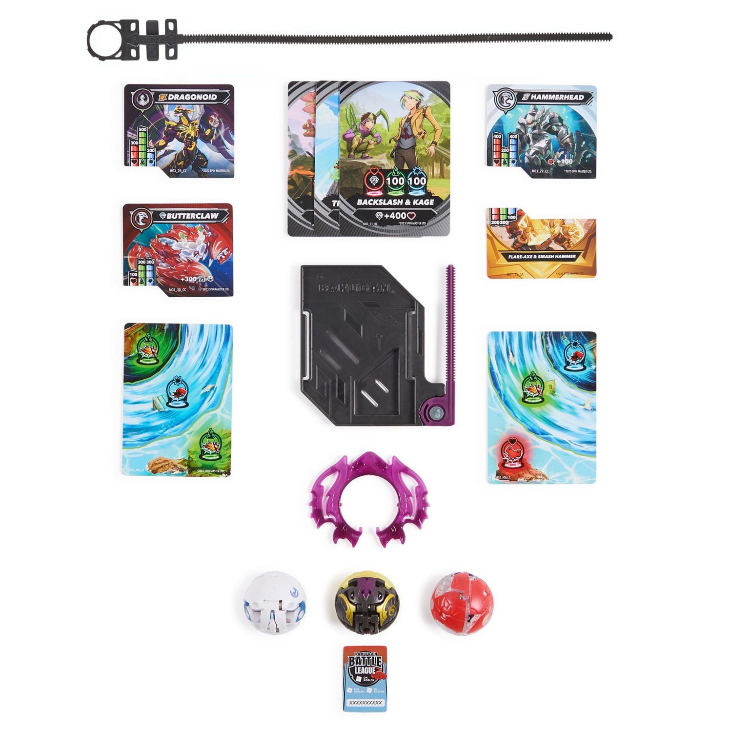 Bakugan Starter 3-Pack, Special Attack Dragonoid, Titanium Hammerhead et Butterclaw, figurines articulées personnalisables rotatives et cartes à collectionner, jouets pour garçons et filles à partir d