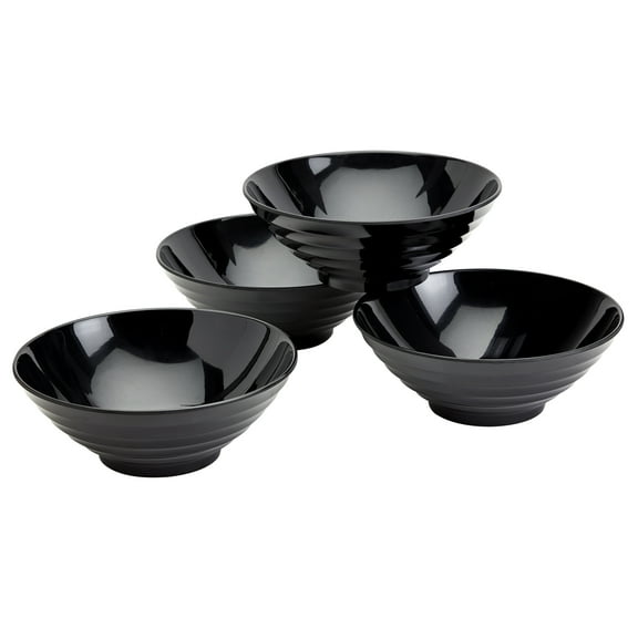 INFUSE 4-Piece 8" Melamine Noodle Ramen Bowls Set, Black