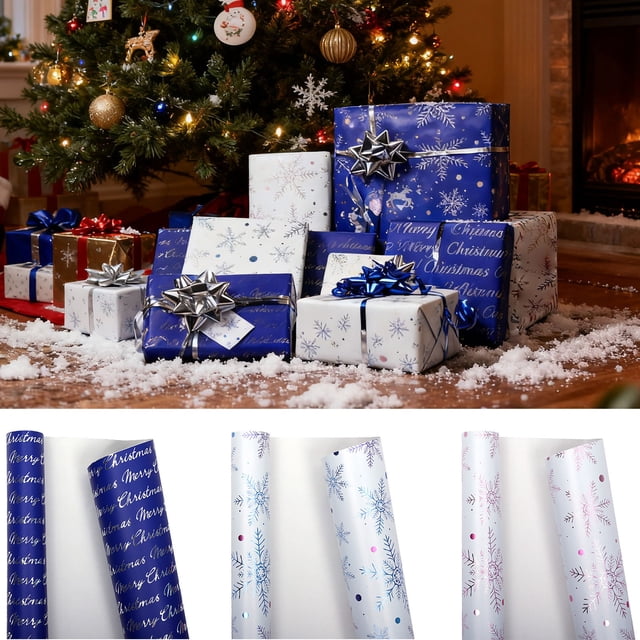 AHMT Gold-Foil Christmas Wrapping Paper, 9.8FT Christmas Party Gift Box Packaging, Quality Thick Papers, Resists Ripping & Fold Lines, Suitable for Holiday Presents