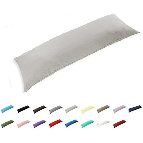 Pillow Cover 100% Cotton 300 Thread Count Envelope Style Body Pillow Cover ,Long Pillowcase Pillow Protector Cushion Cover Non Zippered 20"x48" Fits 21 x 48 Grey/Gray Solid