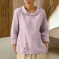 thumbnail image 4 of Womens Clothes Kelon Womens Summer Tops Long Sleeve Crewneck Button Linen Cotton Fashion Tunics Trendy Flowy Clothing, M, 4 of 4