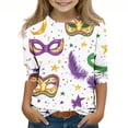 thumbnail image 2 of Mardi Gras Shirt for Girls Kids Purple Gold Green All Over Print Mask Graphic Long Sleeve T Shirt 3/4 Sleeve Festival Top,Size 10-11T, 2 of 5