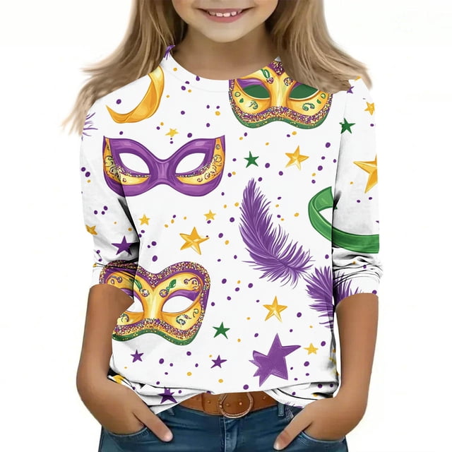 RXMEKW Haut à Manches 3/4 Imprimé Carnaval Col Rond pour Enfants Chemise en Polyester Doux pour Garçons et Filles
