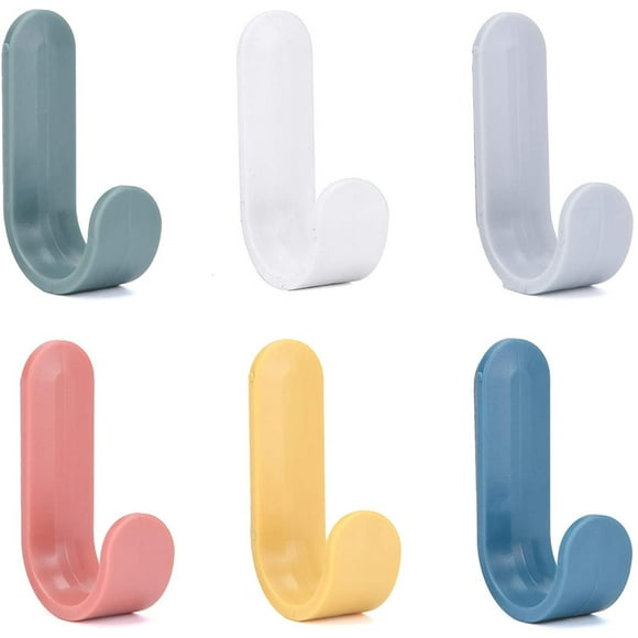 Perchero adhesivo Laklulu, gancho para secar toallas, 6 ganchos autoadhesivos ABS de colores detrás de la puerta, ganchos adhesivos de cocina de 6 x 3,2 cm para llaves, gafas, cepillos, tijeras,