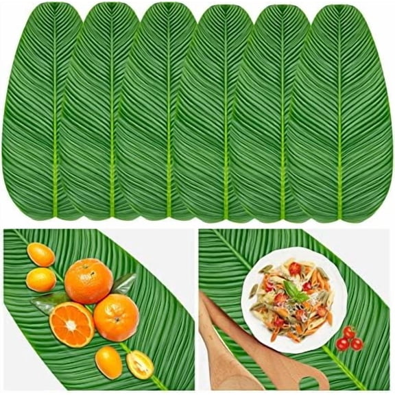 8 Pcs Banana Leaves for Cooking 22 in Tropical Artificial Faux Tropical Leaves Hawaiian Luau Banana Leaf Plates Pisang Foliage for Party Table Decoration$$Home Decor, Kitchen, & Other