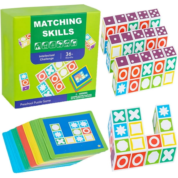 Wooden Matching Game Puzzle Games Kit, Match Puzzles Toy Building Cube  Board Games for Family Night, Educational Toy Memory Game for Kids and  Adults 