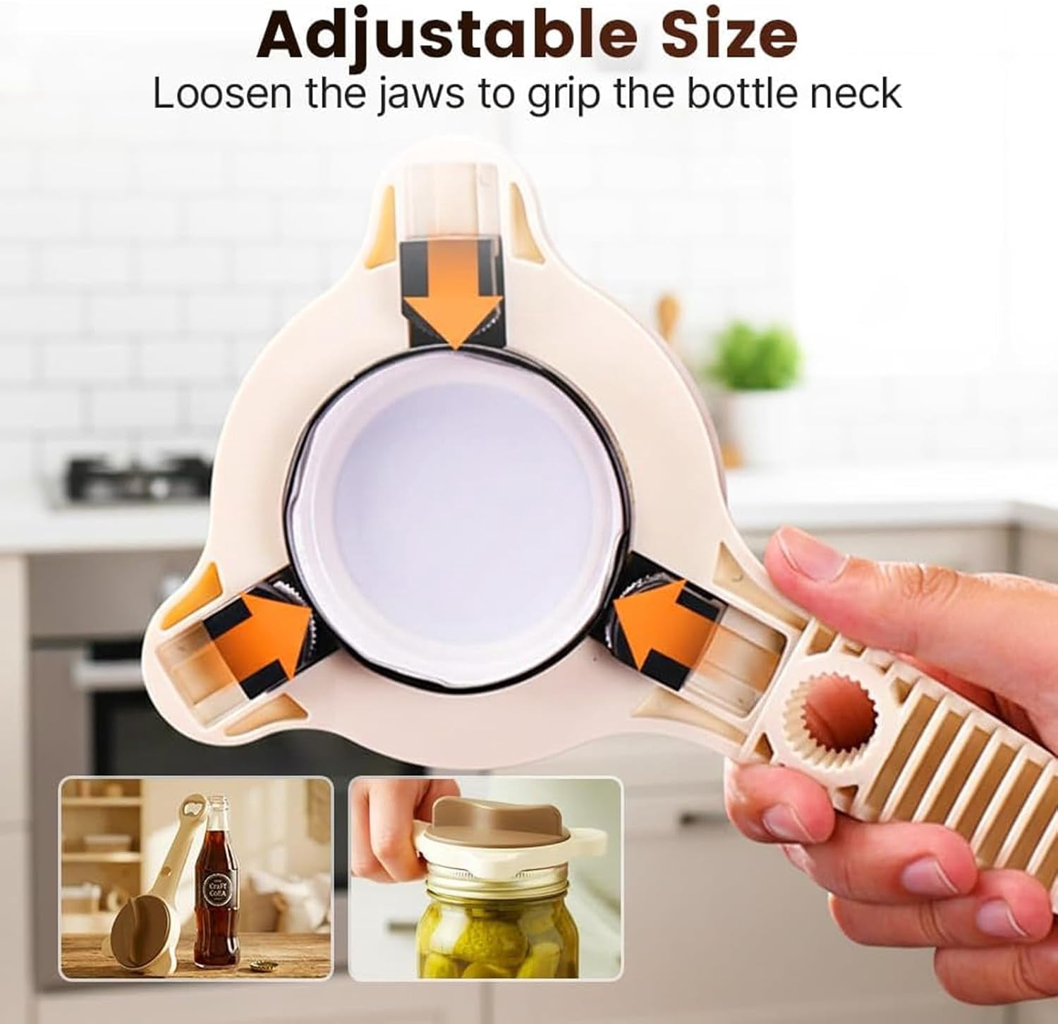 4 in 1 Multi-Purpose Jar Opener, Adjustable Stainless Steel jar Opener with Retractable Three Claw Grip, Manual Can & Bottle Opener Tool for Seniors and Weak Hands, Fits Jars Cans Wine Bottles (2PCS)