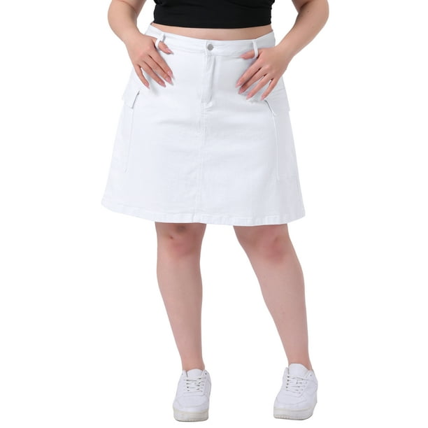 Falda de Talla Grande para Mujeres, Corte A, Casual, Por Encima de la Rodilla, Con Cremallera Frontal, Falda Acampanada 2026 2X Blanca