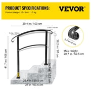 VEVOR Transitional Handrail Fits 1 or 3 Steps Matte Black Stair Rail Wrought Iron Handrail with Installation Kit Hand Rails for Outdoor Steps