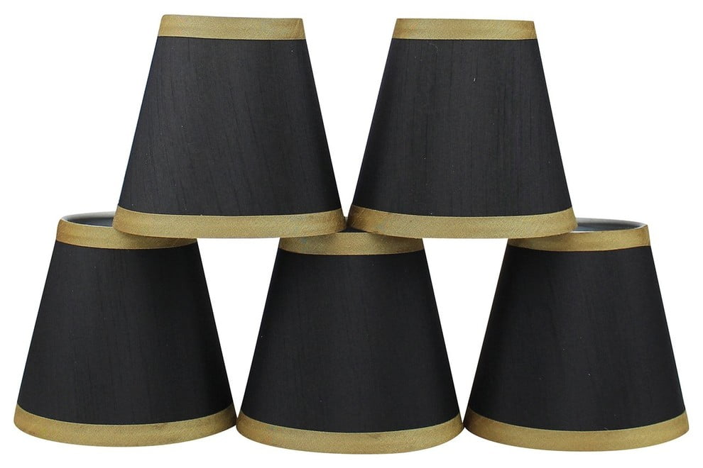 Silk Side Pleat 5 Inch Black with Gold Chandelier Shade Mini Clip on