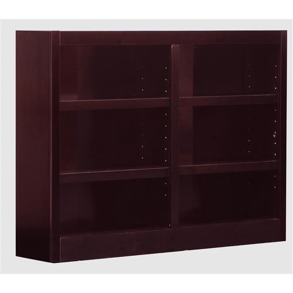 Home Square Traditional 6-Shelf Double Wide Wood Bookcase Set in Cherry