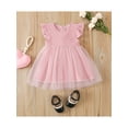 thumbnail image 2 of Qmyliery Baby Girl Sweet Mesh Dress, Short Sleeve Round Neck Pearl Decoration Summer Fall Casual Home A-Lined Midi, 2 of 9