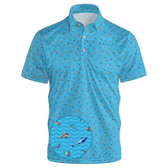 FUZHIQ Men's Polo Shirts Short Sleeve Fishing Print Casual Golf Polo Breathable Quick Dry Outdoor Hiking Camping Vacation Fashion Collared Tops,XXXXXL
