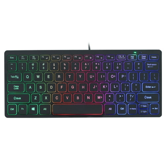 Ultra Thin Wired Keyboard 78keys Mini Keypad Colorful LED Backlit Character Translucent Keycaps for Office and Gaming