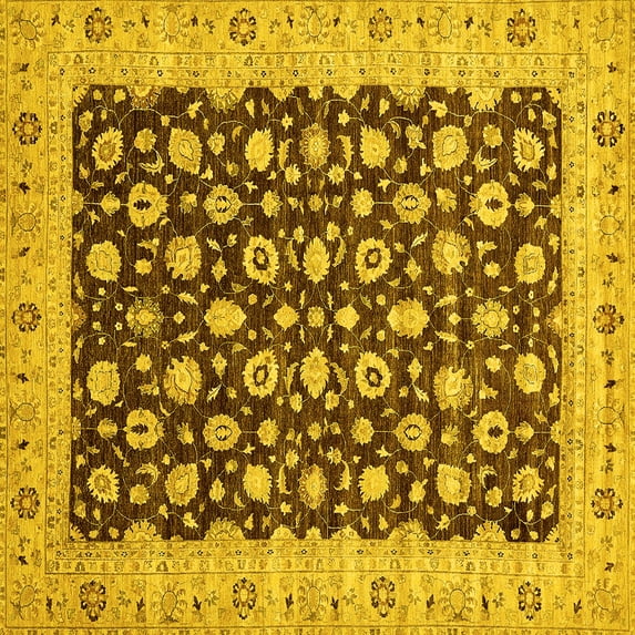 Ahgly Company Indoor Square Oriental Yellow Traditional Area Rugs, 4' Square