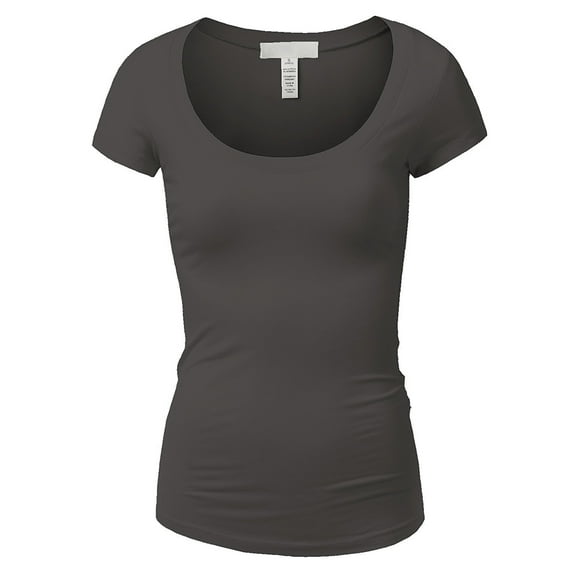 Essential Basic Scoop Neck Short Sleeve Tee for Women Tshirt -Plus, Charcoal, 2XL