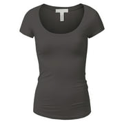 Essential Basic Scoop Neck Short Sleeve Tee for Women Tshirt -Plus, Charcoal, 2XL