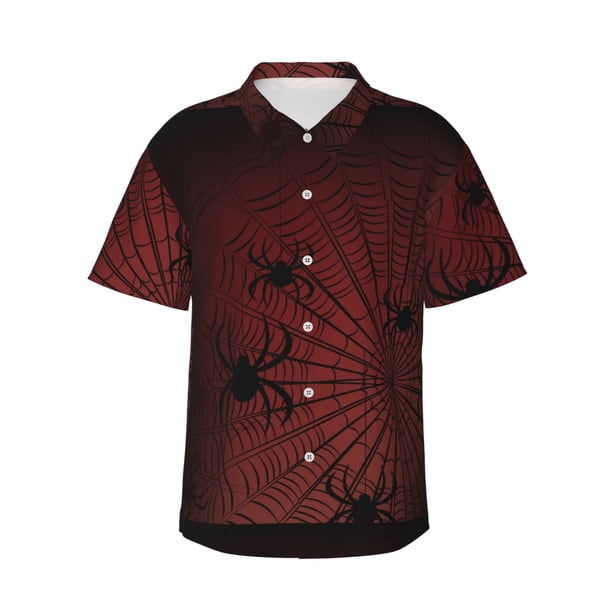 Fotbe Spiders On A Web Camisa Hawaiana para Hombre Unisex – Camisa Casual de Verano con Botones de Manga Corta de Algodón y Lino,X-Large