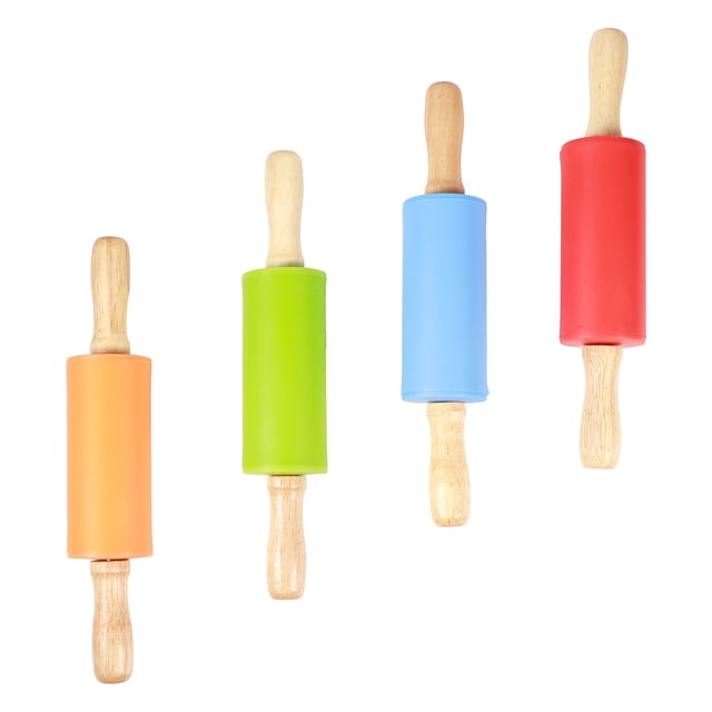 4PCS Mini Rolling Pin, Wooden Handle Stick Silicone Rolling Pins, For Home Kitchen, Heat And Splinter Free