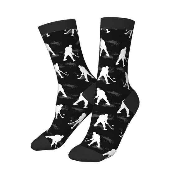 Kids Girls Boys Socks - white hockey players black print Comfort Breathable Crew Socks for Boys Girls Kids, Soft Athletic Running Socks for Boys Socks 6-10 Years Old