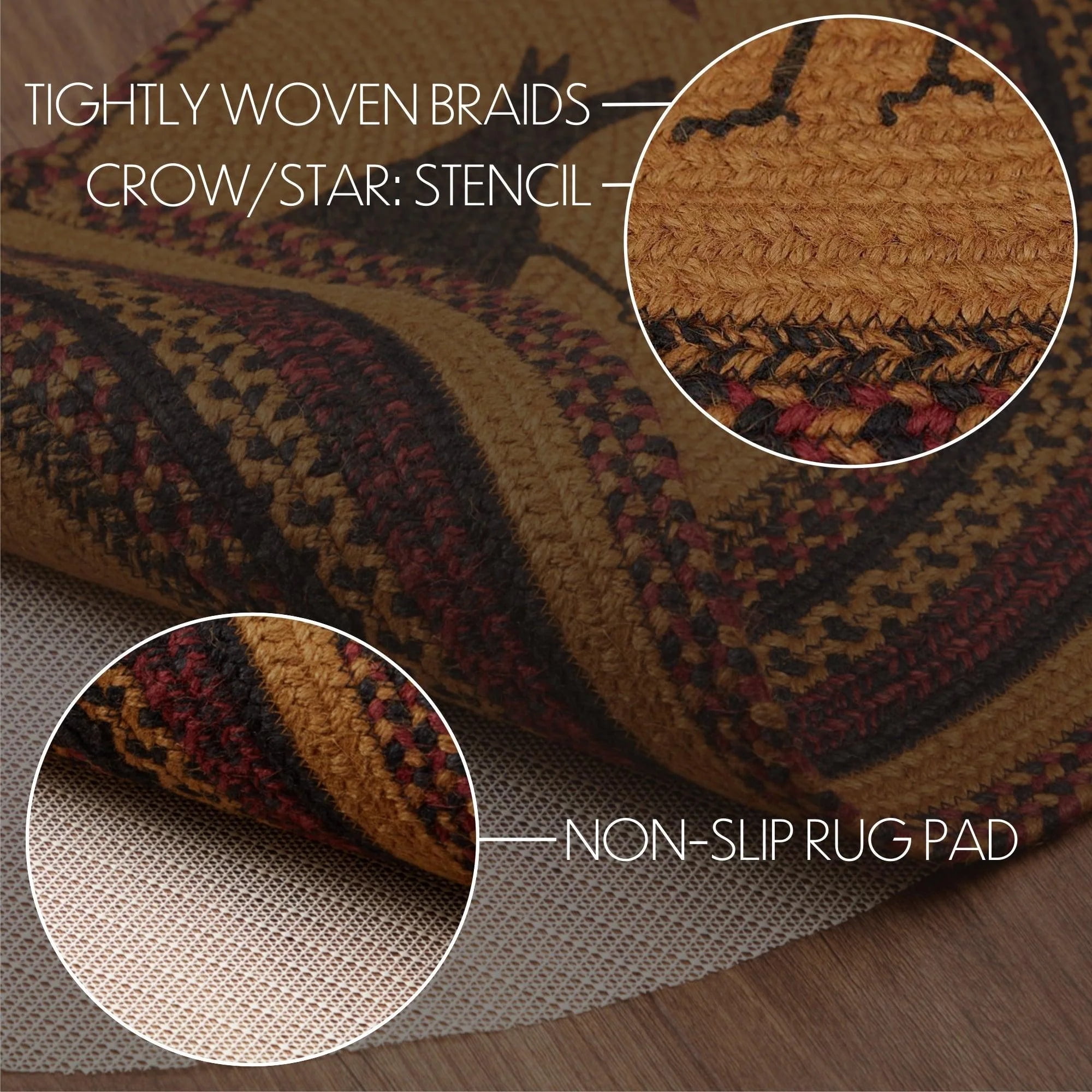 VHC Brands-1PK Kettle Grove Jute Braided Rug Half Circle 16.5\"x33\" with Rug Pad VHC Brands