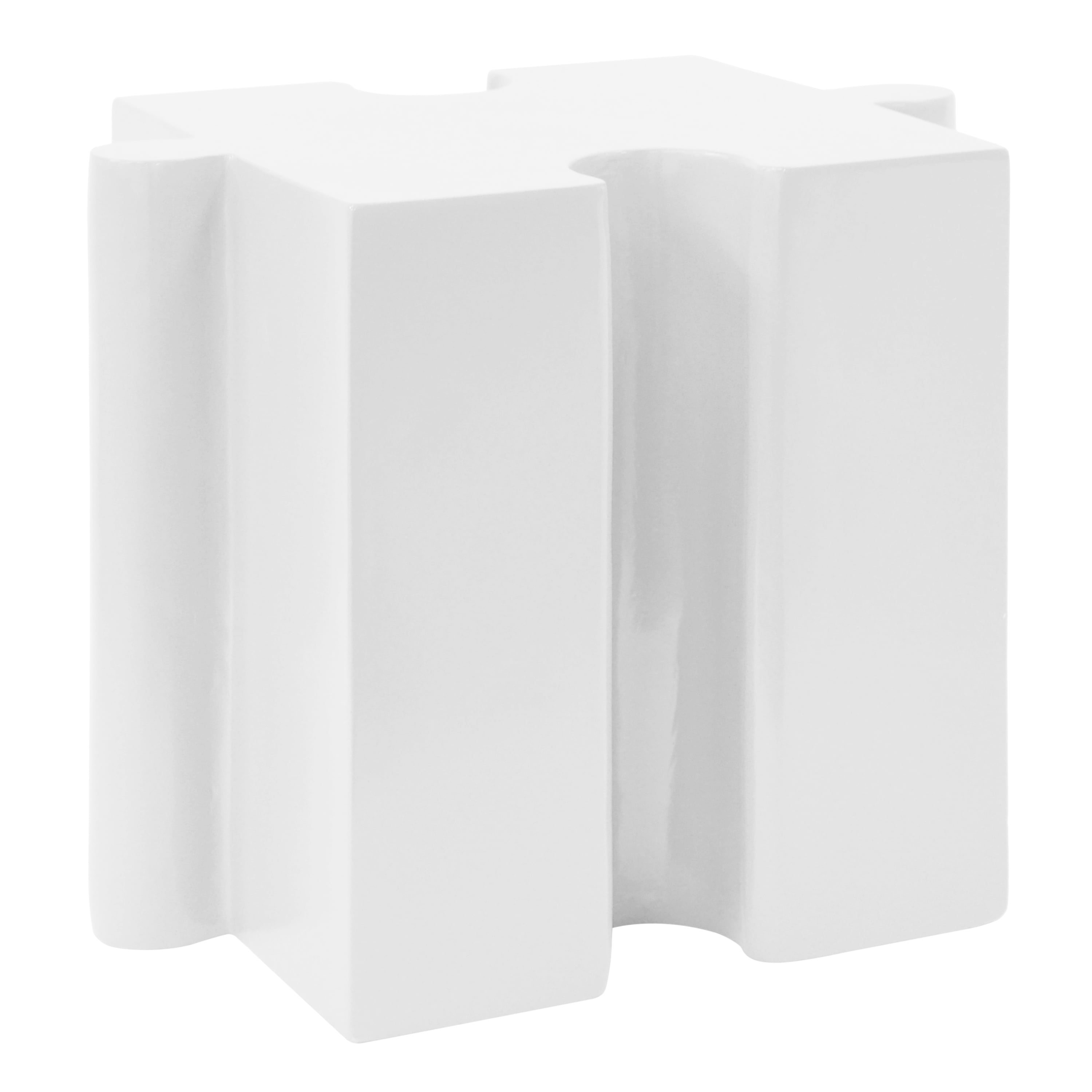Puzzle Art Side Table, Outdoor Modular Concave Edge Table for Patio Garden Indoor Outdoor, White