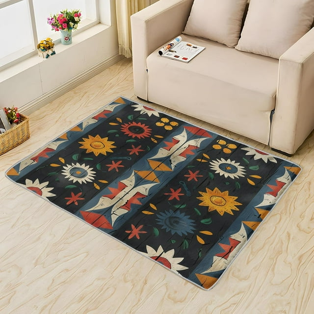 Boho Rug, Southwestern Area Rug 4x5, Ethnic Tribal Rugs for Bedroom, Rugs Low Pile Washable Stain Resistant Easy Clean for Dining Room, Living Room Soft Carpet Decor Xsu&-67